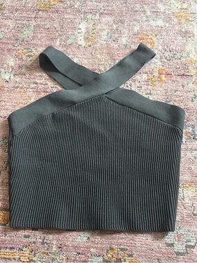 Babaton Dark Gray Ribbed Knit Top
